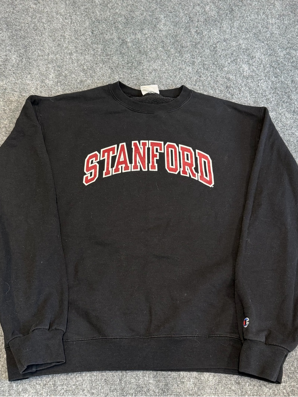 Champion Black Crewneck Sweatshirt with Red Stanford Logo